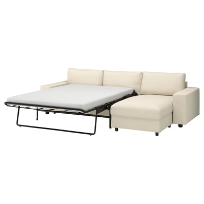 VIMLE 3-seat sofa-bed with chaise longue, with wide armrests/Knäbäck light beige