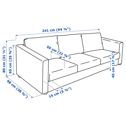 Illustration with measurements for the product: VIMLE.