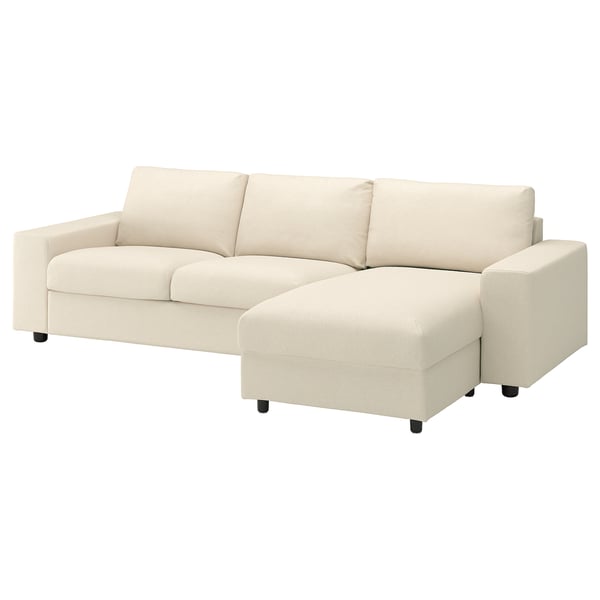 VIMLE 3-seat sofa with chaise longue, with wide armrests/Knäbäck light beige