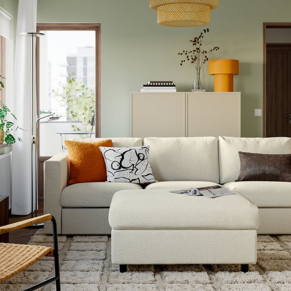 VIMLE Footstool with storage, Gunnared beige