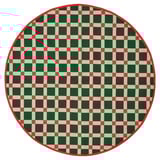 Round checkered rug, red & green with white, jute & cotton.