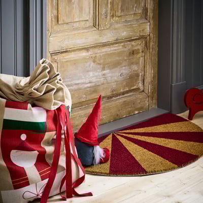 VINTERFINT Door mat, striped coir/red, 50x90 cm