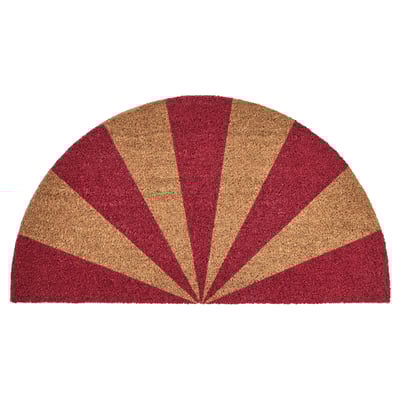 VINTERFINT doormat, red and beige, semi-circular, striped pattern.