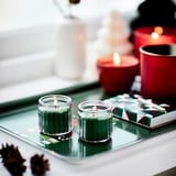 VINTERFINT Scented candle in glass, Winter fir/green, 12 hr