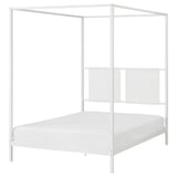 The VITARNA white four-poster bed frame a metal structure with a clean design and pegboards for added function.