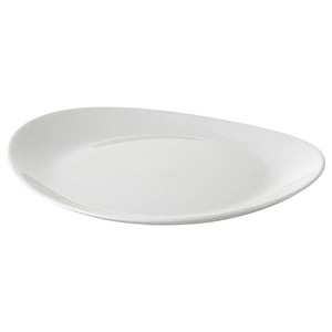The VITBLECKA plate is white, round, and smooth. Made of tempered glass, its durable and elegant.