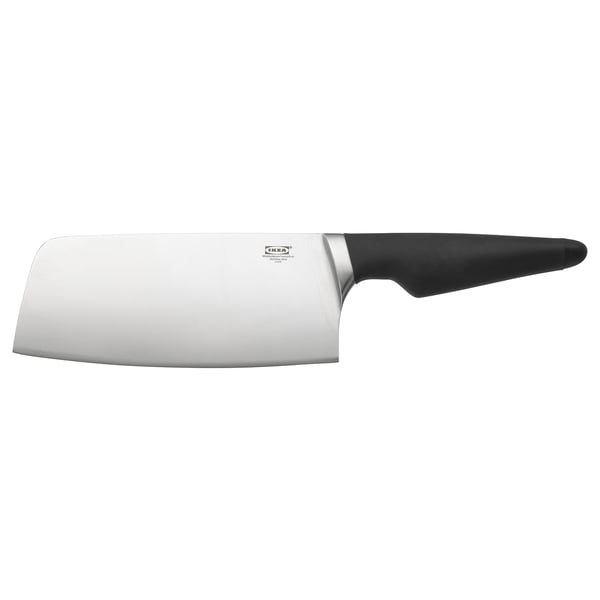 VÖRDA knife, silver blade, black handle, stainless steel, rectangular shape, ergonomic design.