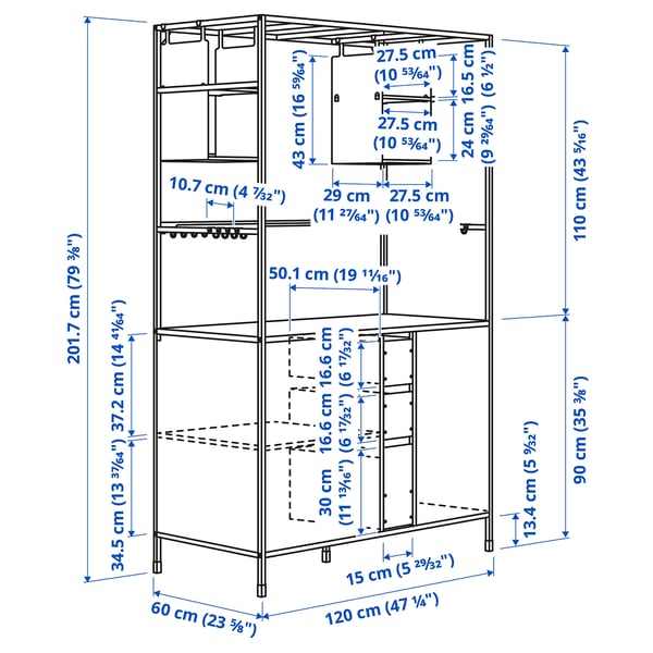 ÄSPINGE Kitchenette, preto/freixo, 120x60x202 cm