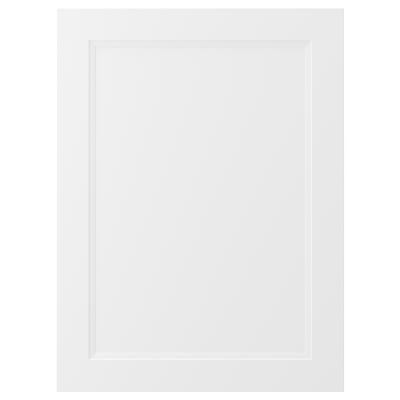 AXSTAD: porta de armário de cozinha quadrada branca com linhas suaves e painel embutido, superfície mate.
