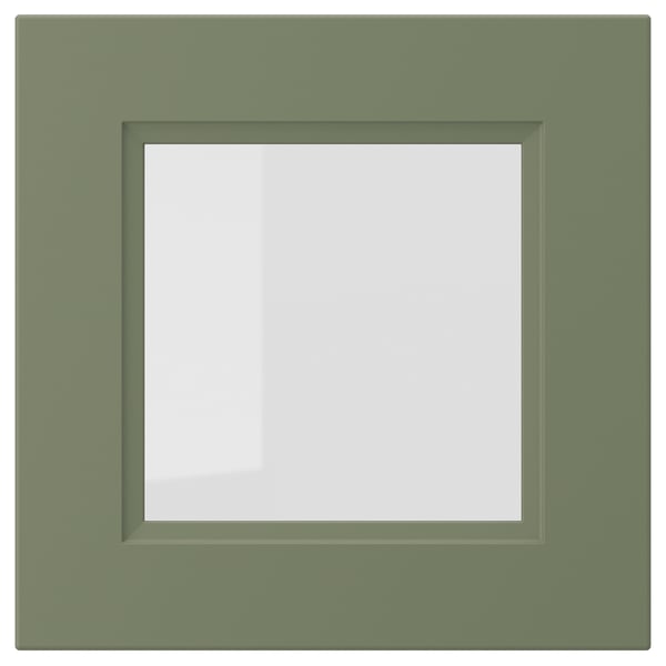 AXSTAD Porta de vidro verde com superfície cinzento-esverdeada mate, com um painel de vidro quadrado embutido.