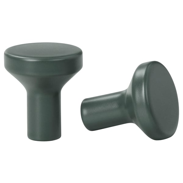 Dois puxadores de gaveta BAGGANÄS cinzento, tampo redondo, superfície lisa, design moderno e elegante.