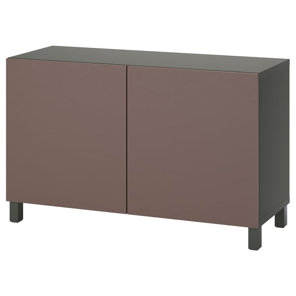 Armário ikea BESTÅ moderno com portas vermelhas escuras, topo e pernas pretas.