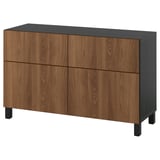BESTÅ Comb arrumação c/portas/gavetas, preto-castanho/Lappviken/Stubbarp efeito nogueira, 120x42x74 cm