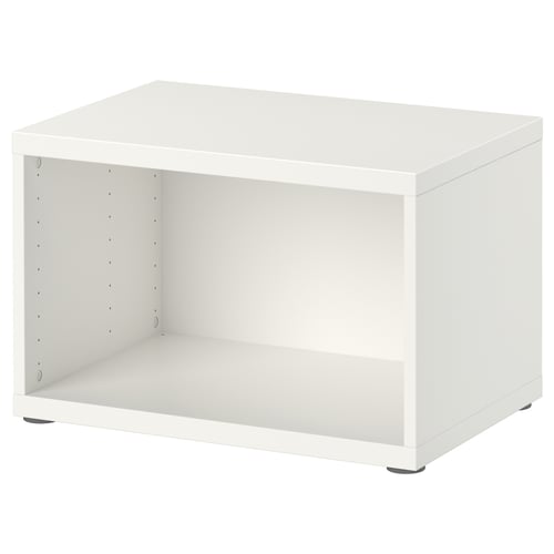 Módulo de arrumação BESTÅ branco, aberto, forma de cubo.