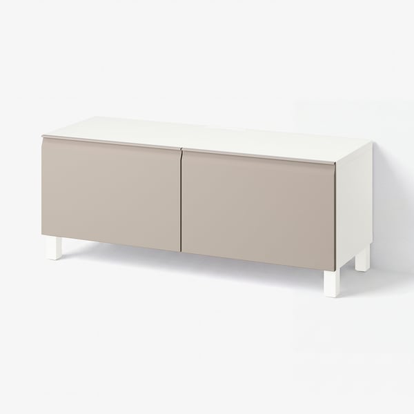 BESTÅ Móvel de TV c/portas, branco/Hammarsmed/Stubbarp bege, 120x42x48 cm