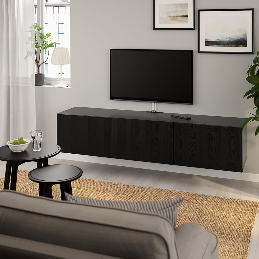 BESTÅ Móvel de TV c/portas, pretocastanho, Timmerviken preto