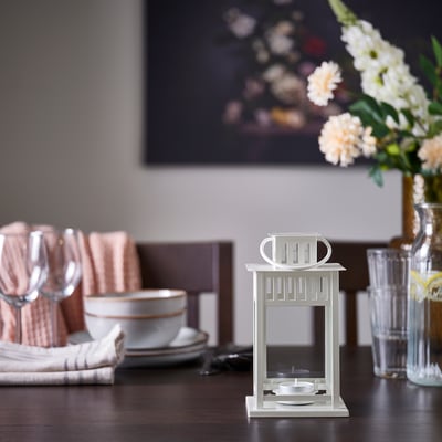 BORRBY Lanterna p/vela, interior/exterior branco, 20 cm