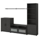 Conjunto de móveis BRIMNES preto com suporte de TV, prateleiras e armários. Design moderno e minimalista com elementos de vidro e metal.