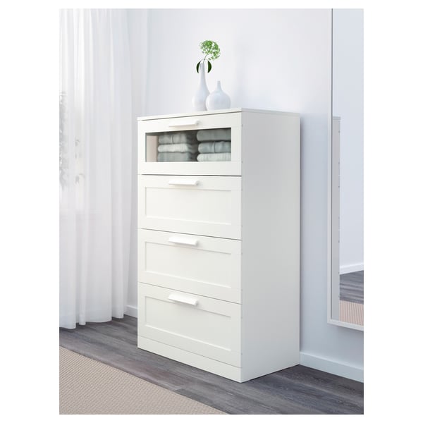 BRIMNES Cómoda c/4 gavetas branco, vidro fosco IKEA