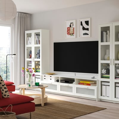 BRIMNES Comb arrum TV/portas vidro, branco, 376x41x190 cm