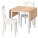 Conjunto de jantar DANDERYD branco com mesa de madeira clara e cadeiras a condizer, com linhas simples e design simples.