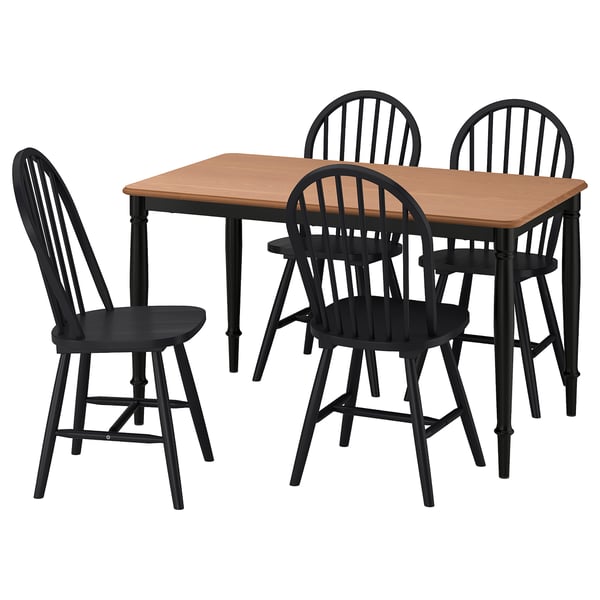 DANDERYD: conjunto de jantar de madeira preta, incluindo mesa quadrada e quatro cadeiras combinando.