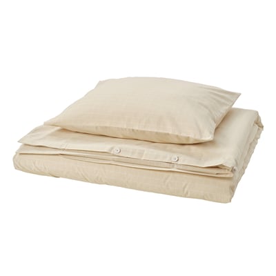 Conjunto de edredão DOFTAKLEJA: bege, algodão, forma quadrada dobrada, padrão xadrez.
