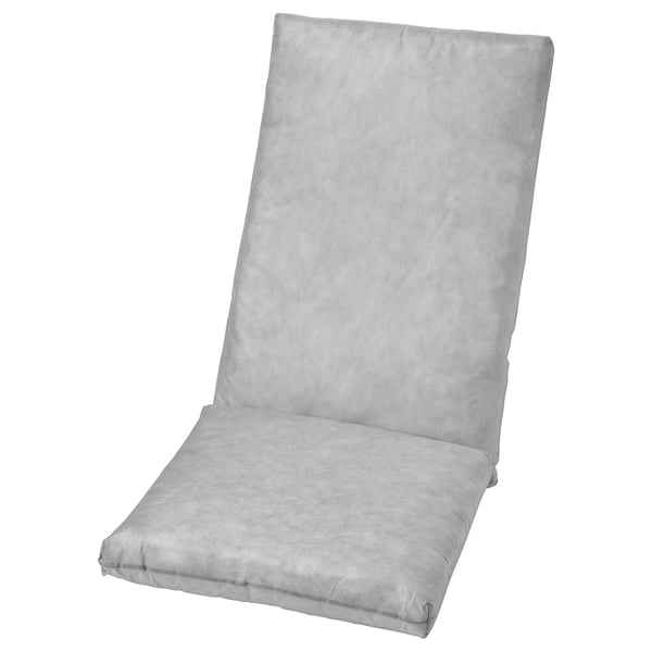 Uma almofada para cadeira DUVHOLMEN cinzento claro com enchimento de poliéster macio e um design suave e elegante.