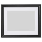 Moldura retangular preta com tapete branco, acabamento tipo madeira, design simples.