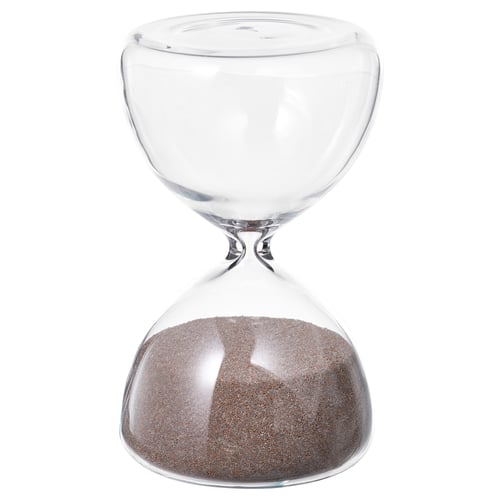 Ampulheta de vidro transparente com areia marrom, design moderno, cronometrista confiável, acessório decorativo para casa.