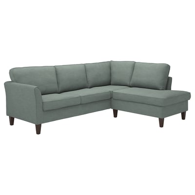 Sofá de canto azul-petróleo EKHOLMA, design moderno e elegante, pernas de madeira, estofado, 4 lugares, garantia de 10 anos.