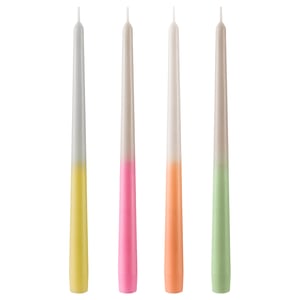 Velas ENGADINVIDE : conjunto de 4 tapers coloridos com efeito gradiente suave.