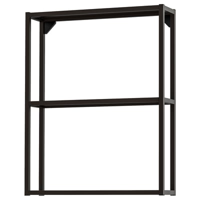Estrutura de arrumação metálica ENHET preta com 2 prateleiras abertas, design elegante.
