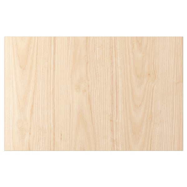Uma porta retangular de madeira de cor clara. É projetado com uma textura de madeira natural e lisa.