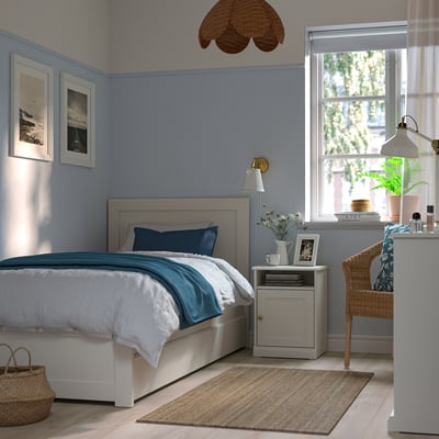 FÅGELFJÄLLET Estrutura cama c/2 gavetões, branco-bege, 90x200 cm
