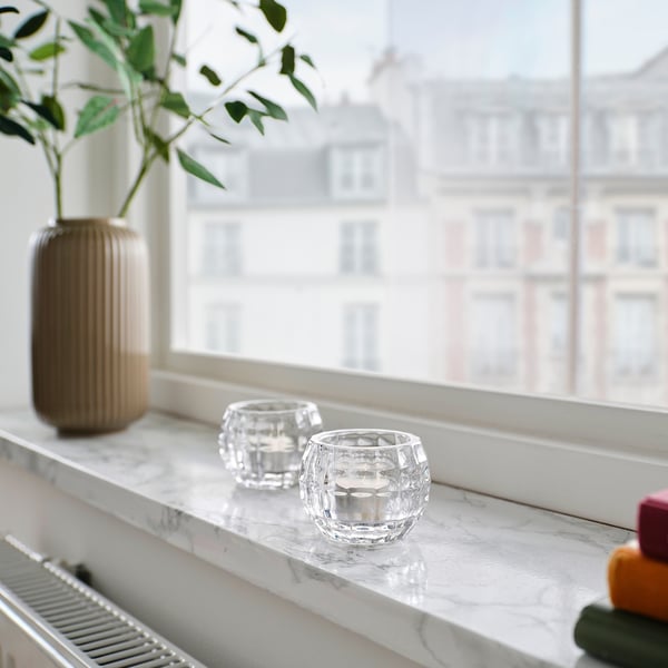 FRÖJDA Porta-velas, vidro transparente, 6 cm