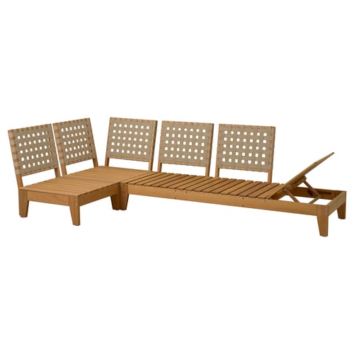 Conjunto de chaise longue de exterior HATTHOLMEN, madeira castanha clara, costas reguláveis, em forma de L.
