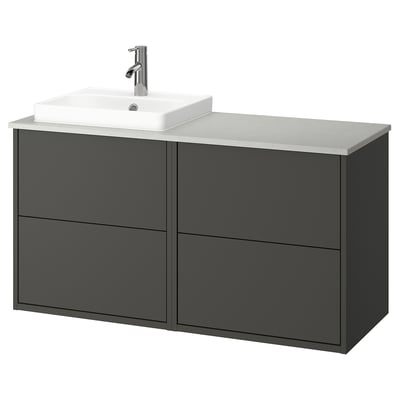 Vaidade Havbaeck: cinza, de parede, 2 gavetas, pia branca, design moderno.