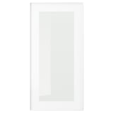 Uma porta de vidro ikea HEJSTA em branco com uma estrutura de metal elegante e puxador integrado, concebida para armários ou estantes.