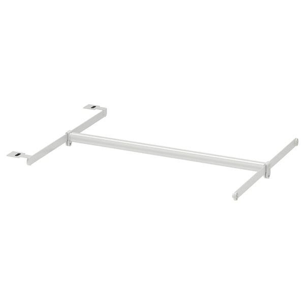 Um cabide de varal branco ajustável da ikea. Fabricado em aço com ligações de plástico, tem um design prático e simples para facilitar a montagem.