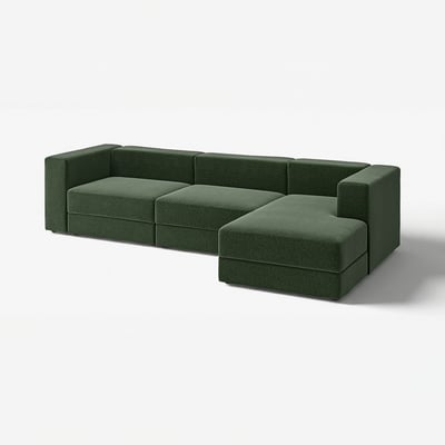 Sofá modular JÄTTEBO, verde. Assentos em forma de L, fundos, linhas limpas, cobertura de tecido macia.