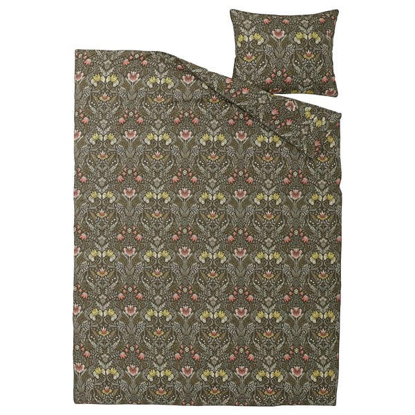 KÄRRDUNÖRT: conjunto de cama floral escuro, apresentando tons terrosos, algodão tecido denso e lyocell, design floral intrincado.