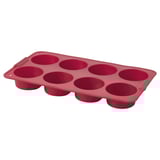 Bandeja de muffin de silicone vermelho, 8 compartimentos, ideal para assar muffins, omeletes, parfaits ou sobremesas. Flexível, fácil de limpar, vibrante.