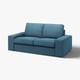 Sofá azul KIVIK, design minimalista moderno, tecido macio, almofadas quadradas, acolhedor e convidativo.