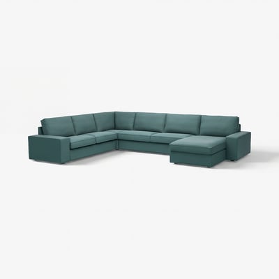 Sofá seccional KIVIK, estilo verde-azulado, moderno com apoios de braço removíveis e almofadas macias.