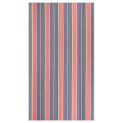 Tecido de algodão reciclado às riscas vermelho, azul e branco. Pré-cortado para projetos de costura.