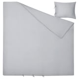 Conjunto de roupa de cama macia e sedosa cinza claro com tecido de liocel de cetim brilhante, com fitas decorativas, um bolso oculto e duas fronhas.