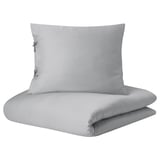 Conjunto de capa de edredão cinza claro, tecido de liocel tipo seda, dobrado com laços.