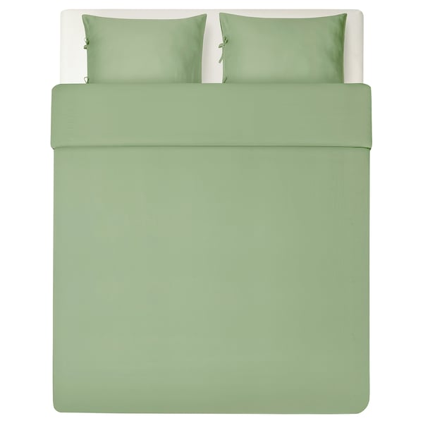 KRITSUGA conjunto de colcha verde com 2 fronhas, liocel de cetim sedoso.