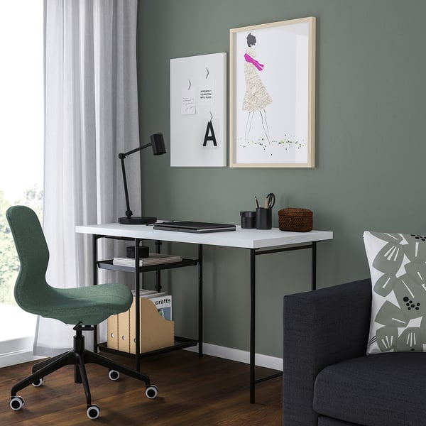 LAGKAPTEN / SPÄND Secretária, branco/preto, 120x60 cm
